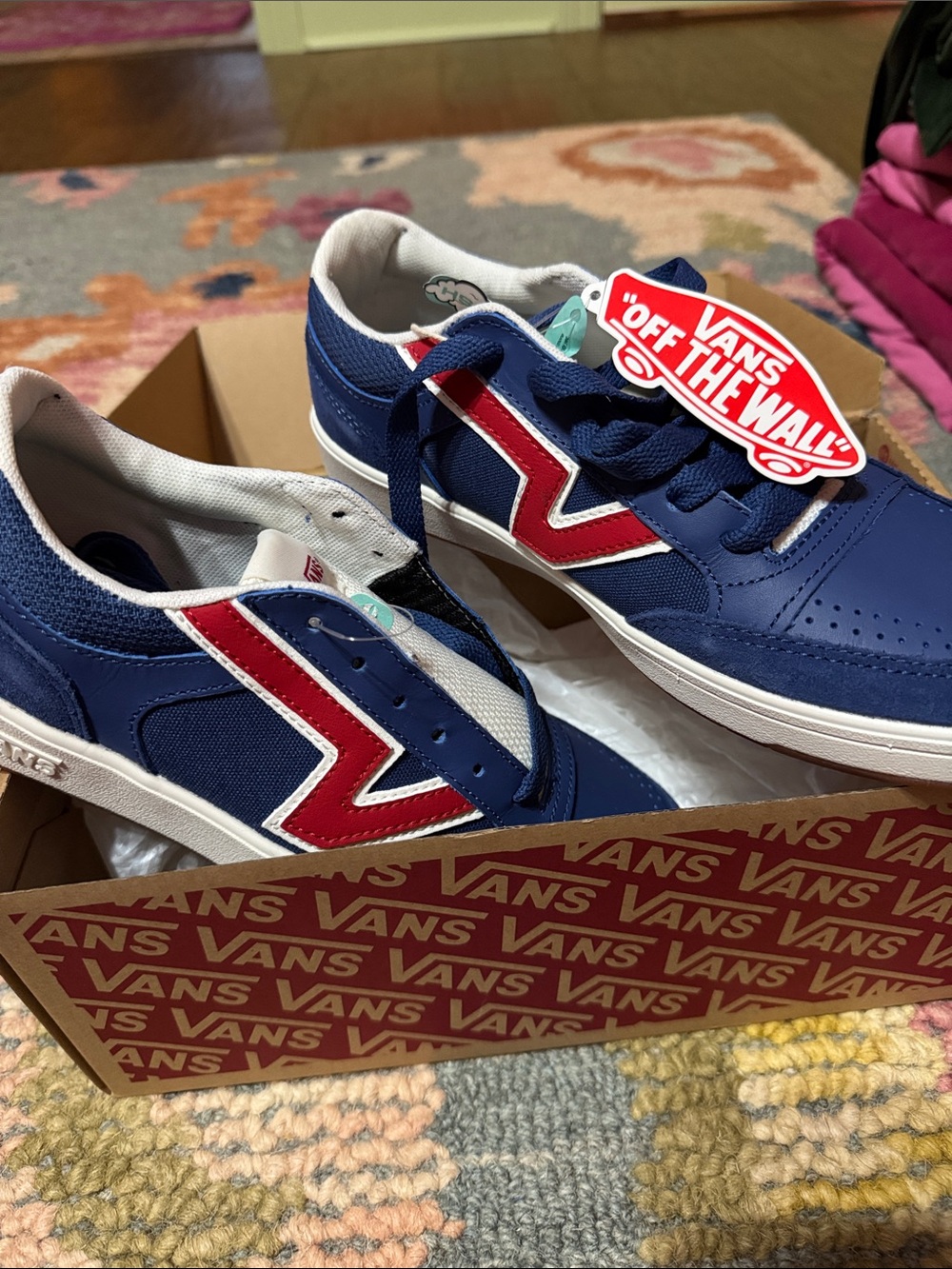 Unisex NWT Vans Blue Sneakers with Red Accent